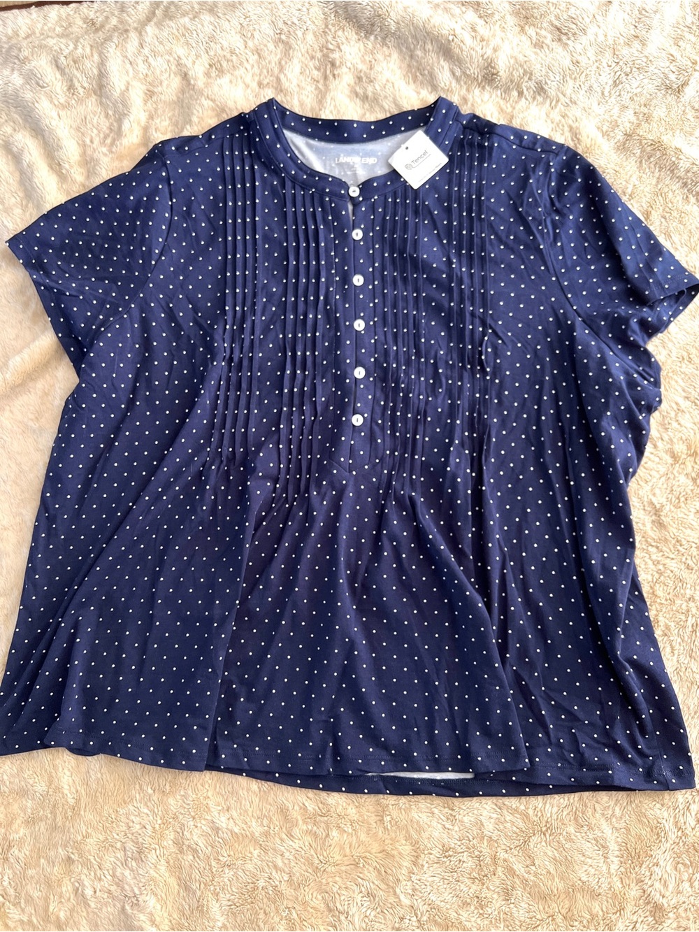 NWT LAND'S END Woman's Dark Blue Polka Dot Top Size 2X
